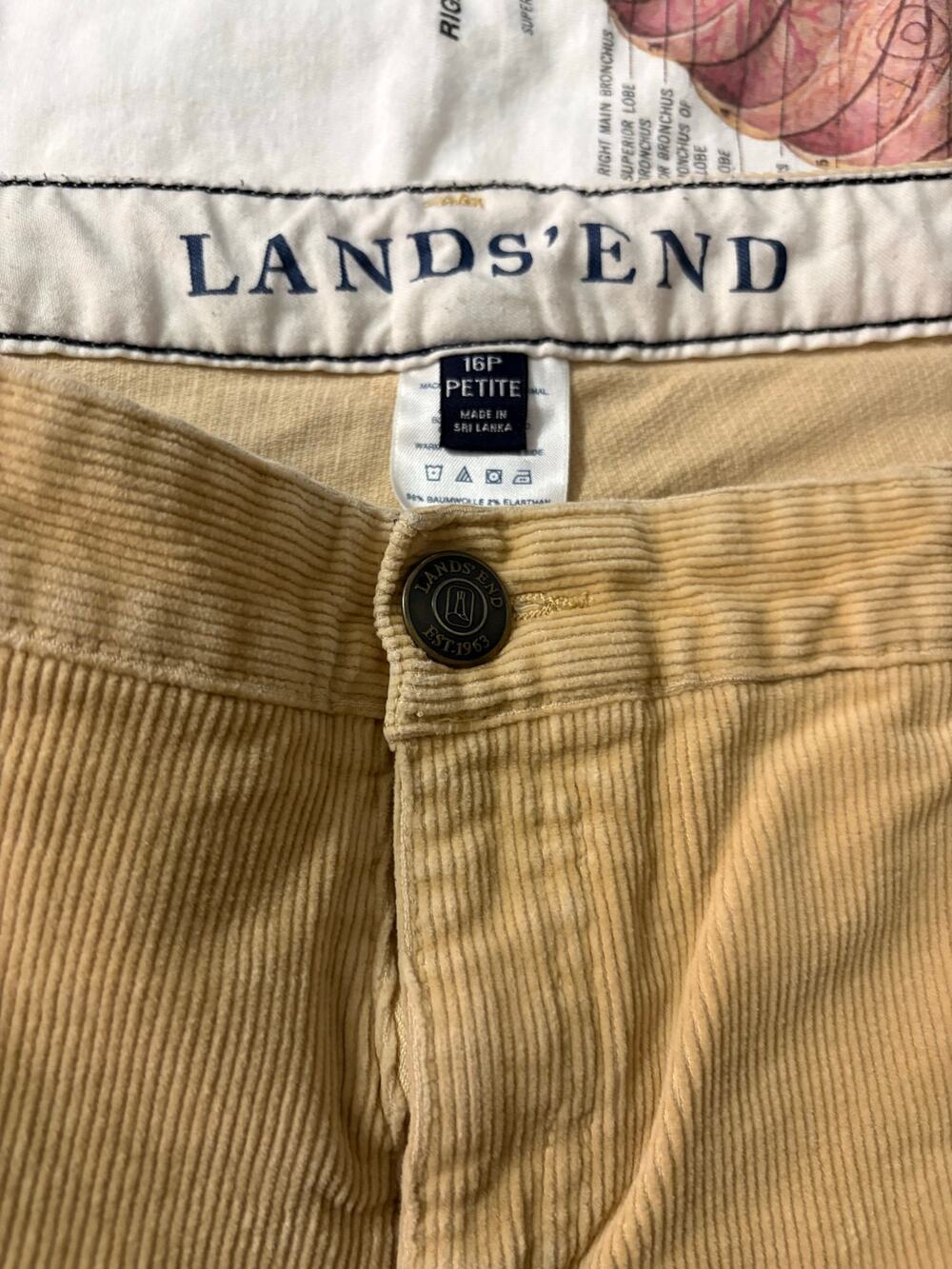 Lands' End Earthy Khaki Tan Mid Rise Relaxed‎ Fit Corduroy Pants 16 Petite